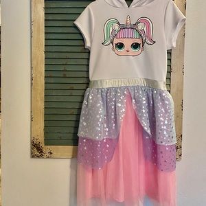 Girls LOL dress with hoodie attached